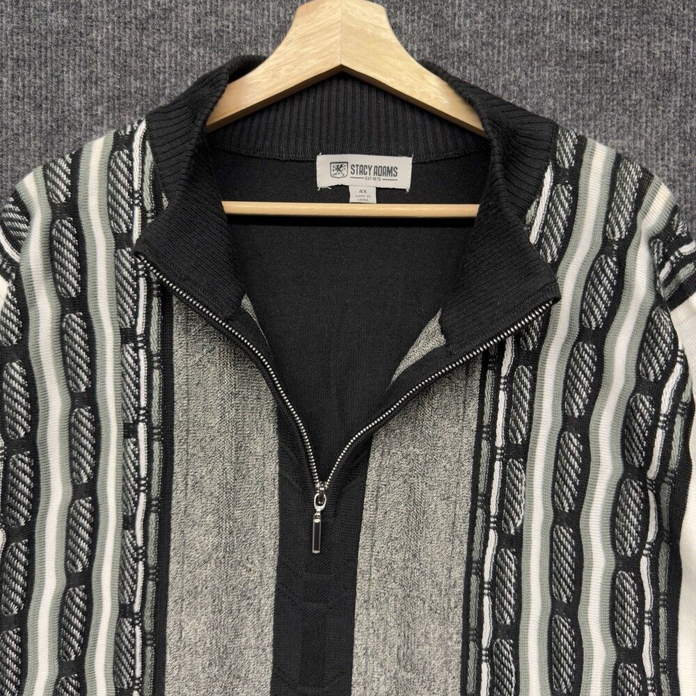 Vintage Stacy Adams 3D Knit Sweater Men 4XL Black Grey Coogi Style Quarter Zip